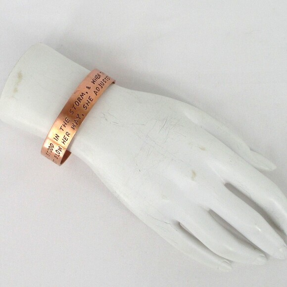 Cuff Bracelet Solid Copper Women Strength Quote She Stood In The Storm - Picture 6 of 8